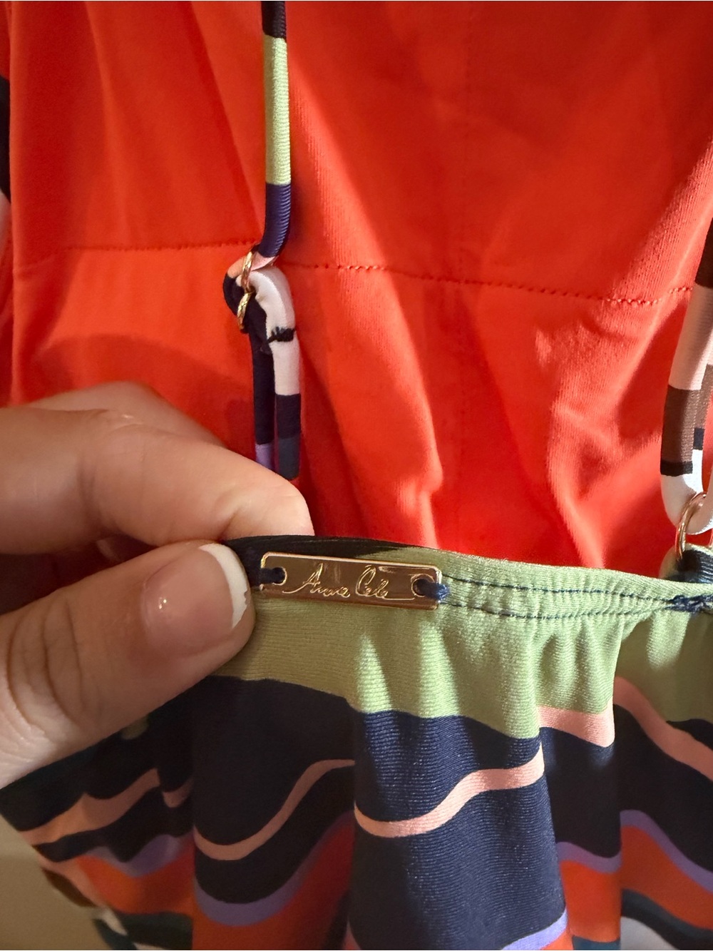 Anne Cole Women’s Striped Tankini Swim Top Multicolor Halter Size Large - Picture 5 of 9